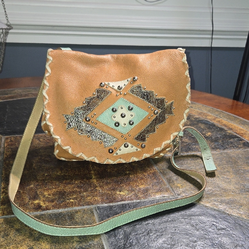 Leatherock Aztec Stylish Tan and Mint Women's Bag